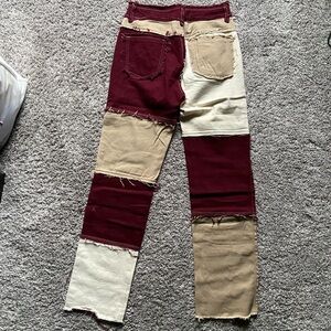 Distressed Patchwork pants maroon khaki white